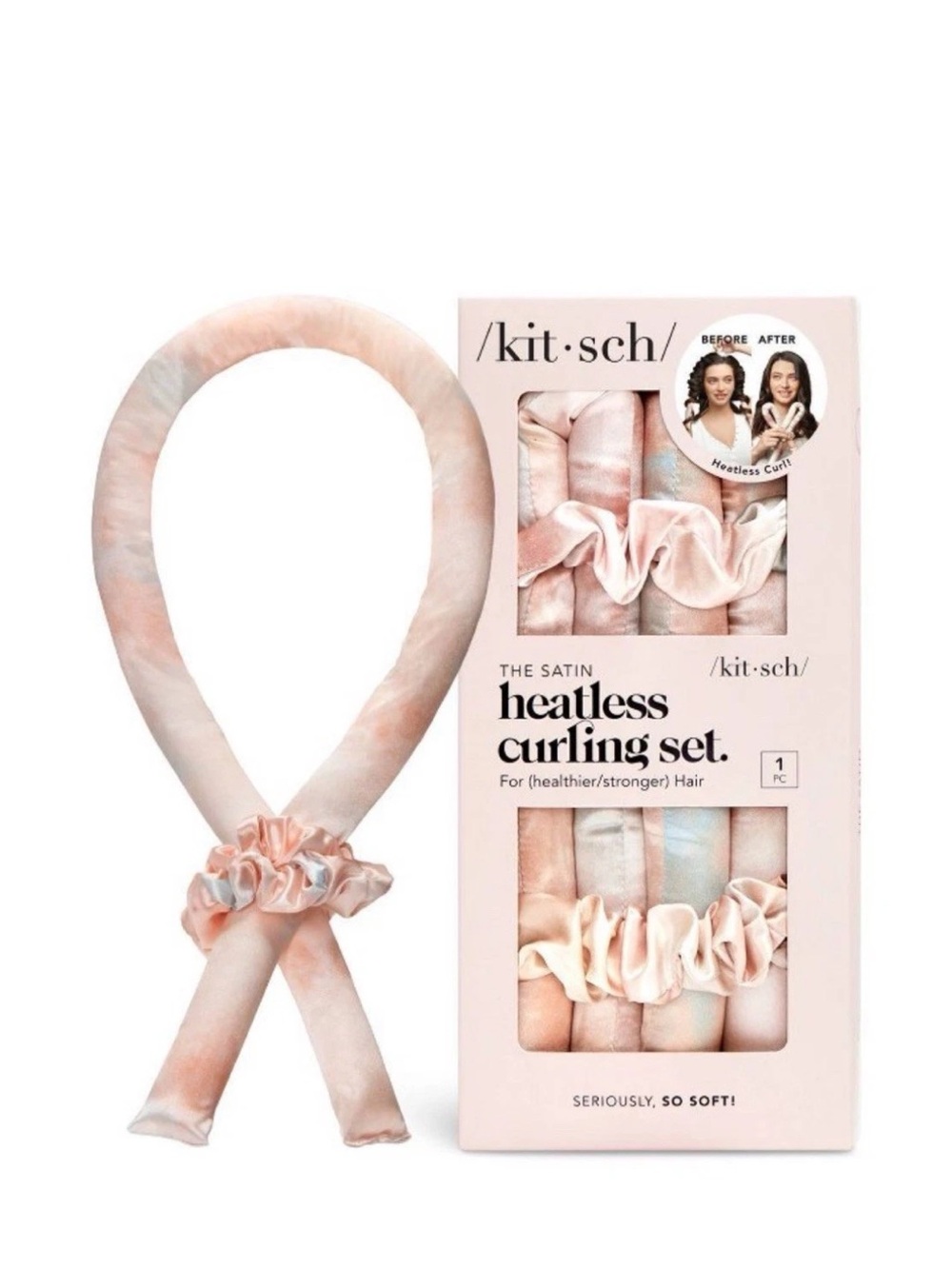Kitsch Satin Heatless Curling Set -Sunset Tie Dye - 1 Rod 2 Scrunchies NEW